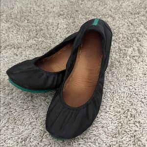 Tieks Classic Black Flats with Teal Soles